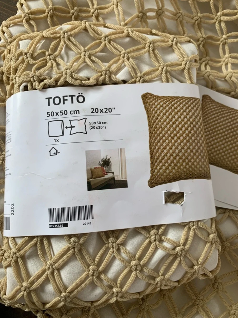 IKEA TOFTO Beige Handmade Cushion Cover 20x20 In/Outdoor with Zipper 3 sets NWT